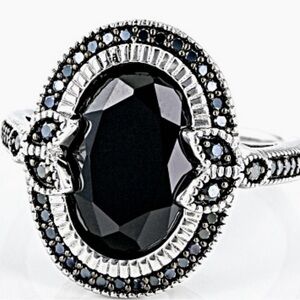 Black Spinel Rhodium Over Sterling Silver Ring 4.47ctw Size 7